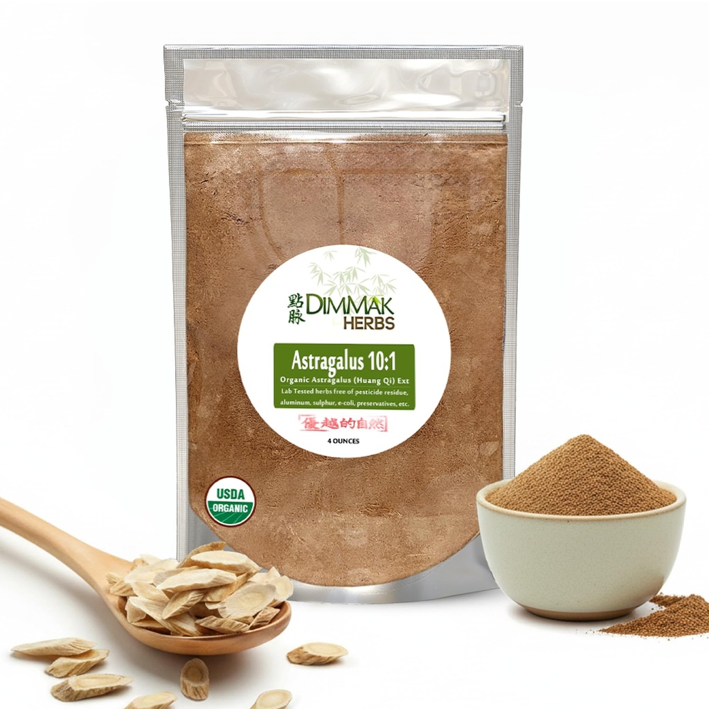 Dimmak Herbs Organic Astragalus Root Extract 10:1 Powder (Ultra Potent Immune Tonic)- TCM Doctor Sourced Huang Qi for Vitality, Telomere Support & Jing- No Cooking Needed, Instant Tea (4oz)