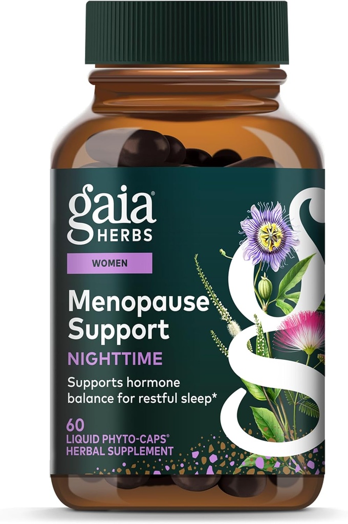 Gaia Herbs Nighttime Comfort - Menopause Supplement for Women - with Black Cohosh, Mimosa, Passionflower &amp; St. John’s Wort - 60 Vegan Liquid Phyto-Caps (30 Servings)
