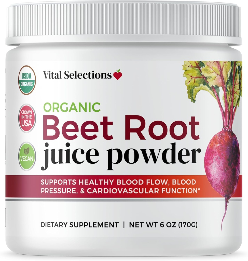 100% Orgánica de Beet Root Juice Powder, más alta pureza y potencia, EE.UU. Grown, Superior Beet Drying Technology, Maximum Nitric Oxide Boost for Cardio Support and Athletic Performance