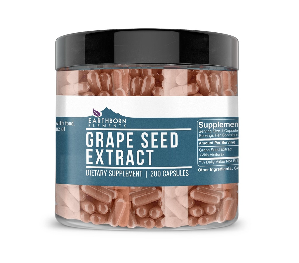 Elementos tercos Puro Grape Seed Extracto 200 Capsules, Puro ' Undiluted, No Additives