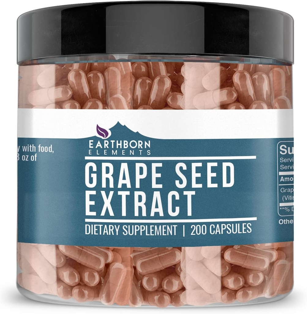 Elementos tercos Puro Grape Seed Extracto 200 Capsules, Puro ' Undiluted, No Additives