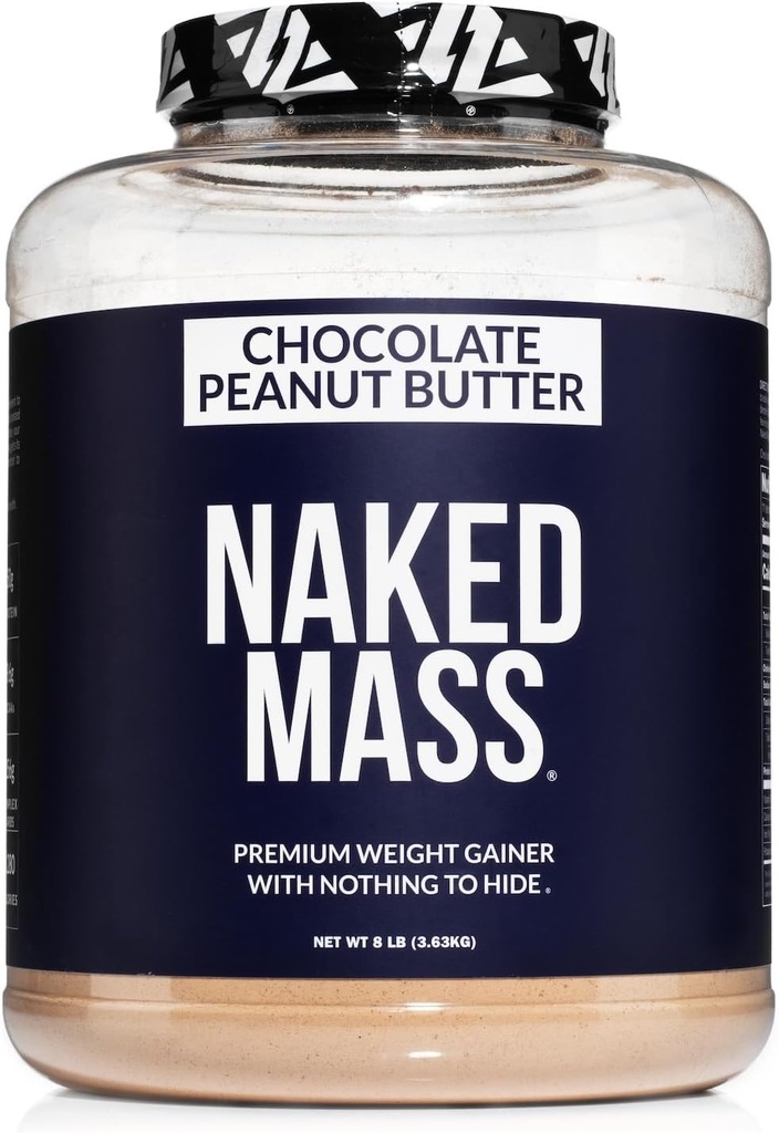NAKED Chocolate Peanut Butter Mass - 1.280 Calories, 50G Protein, Nada Artificial. All Natural Weight Gainer Protein Powder - 8Lb Bulk, GMO Gratis, Gluten Gratis