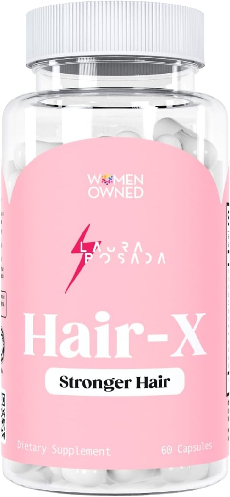 Laura Posada Hair-X Advanced Hair Strengthening Supplements for Visibly Thicker, Stronger Hair Growth with Vitamin C, B12 - Non-GMO 60 Cuenta 100% Natural Made in The USA