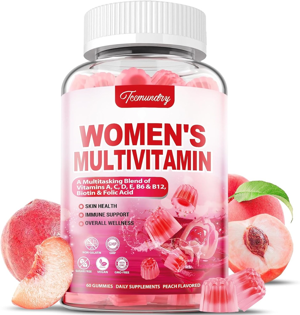 Mujeres Gummies multivitamínicas - Azúcar Multivitamina gratis para Mujeres con Vitaminas A, C, D, E, Niacina, Folate, B6 &amp; B12, Hierro, Calcio, Zinc - Multi vitaminas &amp; minerales para la piel, el pelo, la energía &amp; inmunológico