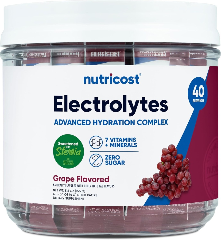 Complejo de electrolitos Nutricost, Flavored de uva, 40 Stickpacks - Complejo avanzado de hidratación