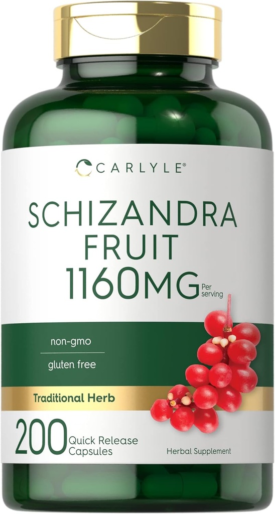 Carlyle Schisandra Suplemento 1160 mg TENIDO 200 cápsulas ANTERIOR Fruto Berry Extracto Silencioso No GMO y Gluten Gratis