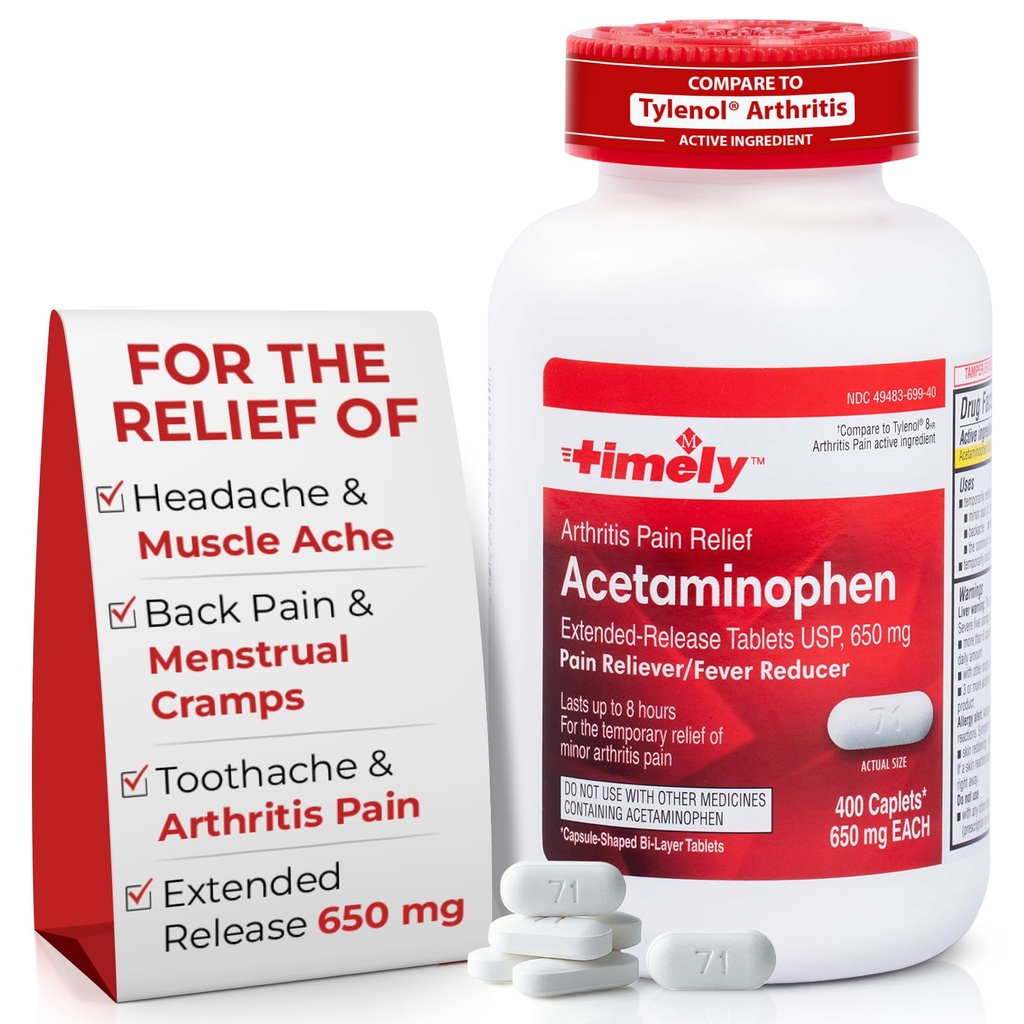Lágrimas de hora, INC. Acetaminophen 650 MG - 400 cápsulas - Extended Release - Joint Pain Relief, Pain Reliever &amp; Arthritis Doin Relief