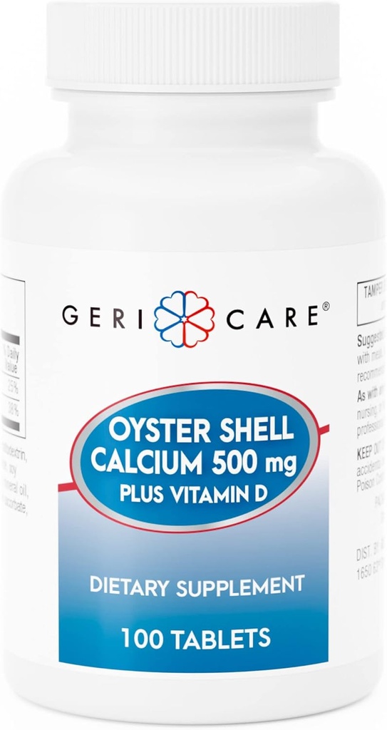 GeriCare Oyster Shell Calcium 500mg + Vitamina D, Bone Health, Suplementos Nutricionales Tablets, 100 Cuenta (Pack of 1)