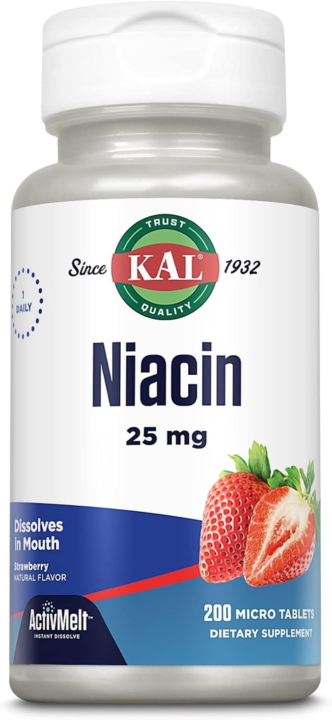 Kal 25 Mg Niacin Tablets, Fresa, 200 Conde