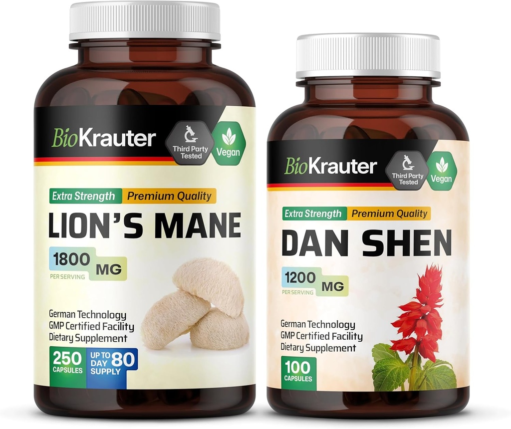 BIO KRAUTER Lion’s Mane 250 Capsules & Dan Shen 100 Capsules