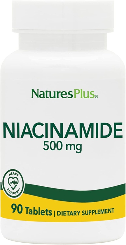 NaturesPlus Niacinamide - 500 mg, 90 Tablets - Suplemento de vitamina B3 de alta potencia - Vegetariano, Gluten Gratis - 90 Servings
