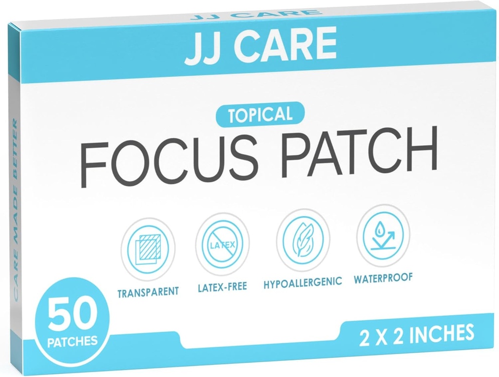 JJ CARE Focus Patch - Pack of 50 All-Natural Focus Plus Patches for Adults, Support Concentration, Focus and Memory ← 50 Days Supply of Brain Patch