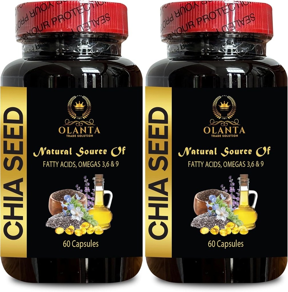 CHIA Suplemento de semillas - Chia Extract Pills, Suplementos Digestivos para Bodybuilding, Omega-3, alta fibra y fuente de proteínas, ácidos grasos esenciales - 2 Botellas 120 cápsulas