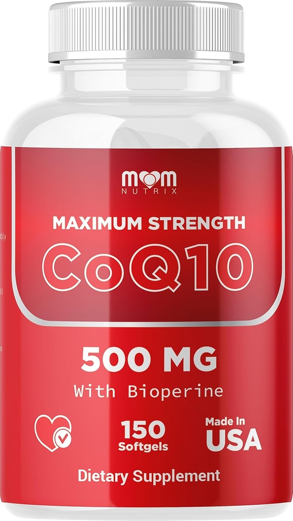 Dr. JOEL'S MOM Nutrix CoQ10 500mg – Apoyo a la producción de energía celular – Mejor absorción con bioperina – 150 Softgels – Hecho en EE.UU.