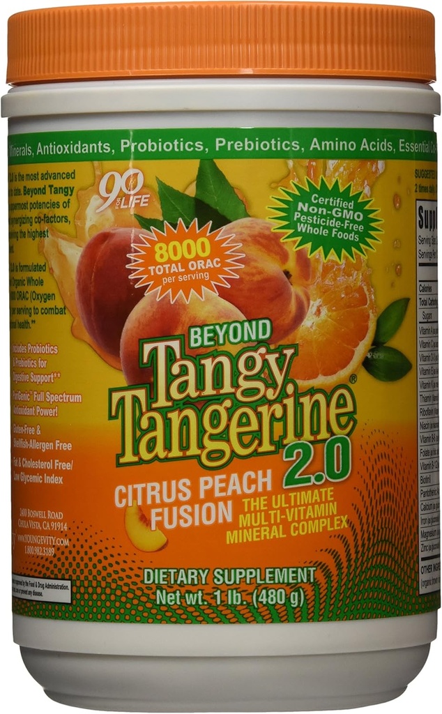 Youngevity Beyond Tangy Tangerine 2.0 Citrus Peach Fusion Multi-Vitamin & Mineral Complex - Hecho con alimentos naturales y completos Ø ORAC