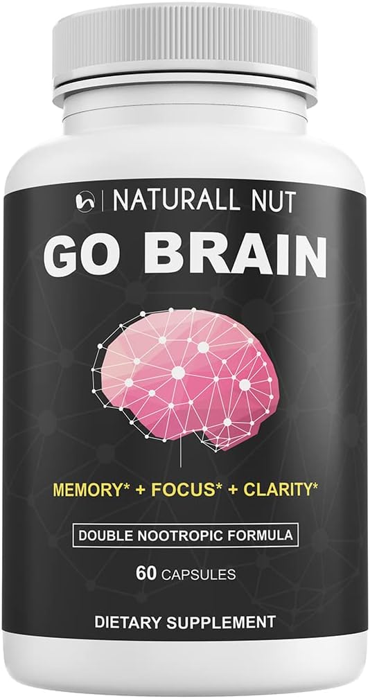 Go Brain Double Nootropic Fórmula, Suplementos cerebrales para vitaminas de memoria y foco, Ginkgo Biloba, Dmae Suplemento, Bacopa Monnieri Suplemento, Memory Vitamins Brain for Women &amp; Men