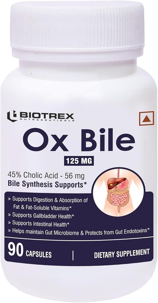 Genérico Pub OX Bile Extract 125mg, 45% CHOLIC Acid, soporta Gallbladder Health &amp; Supports Healthy Digestion, Bile Synthesis Support, (Gluten Free " Non-GMO) - 90 cápsulas