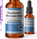 Magnesium Threonate Liquid 500mg, para Adultos &Kids, Base de glicerina vegetal con mejor disuelve, mejor Mg para la salud cerebral, estrés &amp; alivio muscular, salud nerviosa, no GMO, libre de gluten, Vegan, 2 FL.OZ.