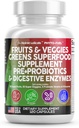 Nutracéuticos limpios Frutas y verduras Suplemento Rojos &amp; Superalimentos Verdes - Saldo de más de 70 Suplementos vegetales de Frutas Cápsulas con Probióticos Prebióticos Enzymes Digestivos - 120 Ct USA