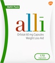 Alli Diet Weight Píldoras de suplemento, Orlistat 60mg Cápsulas, 170 Cuenta