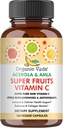 Superfruits de Veda Orgánica Vitamina C Capsule con Acerola Cherry &amp; Amla Berry - Alimento completo Vitamina Natural C Suplemento con Citrus Bioflavonoides para la Inmunidad, Celular &amp; Salud de la Pills - 120 Píldoras Veganas