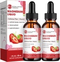M inch Magnesium Glycinate Liquid, Absorción alta Magnesium Liquid Drops with Cellulose Fiber, Bromelain, Vitamina B6, C, D, Zinc, Magnesium Supplement for Kids and Adults, Strawberry Flavor, 2 Pack