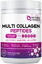 NATURE TARGET Multi Collagen Peptides Powder - Tipo I, II, III, V, X - Hidrolyzed Collagen Peptides with Vitamin C Hyaluronic Acid, Supports Skin Hair Nail & Joint, Grass-Fed, Non-GMO, 35 Servings