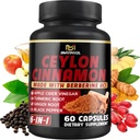 Ceylon Cinnamon Capsules con Berberine HCl, Apple Cider Vinegar, Turmeric, Ginseng, Black Pepper - 6in1 para la función de soporte de la inmune - 60 Con