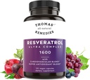 Remedios naturales de Thomas Resveratrol 1600mg Suplemento Antioxidante de Trans-Resveratrol con Extracto de semillas de uva orgánica y Quercetina- Anti-Aging y soporte cardiovascular- 120 cápsulas