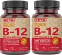 DEVA Vegan Vitamina B12 Fast Dissolve Supplement - Once-Per-Day Complex with 1000 Mcg Methylcobalamin B12, Folic Acid, B6 - Lemon Flavor - 90 Dissolvable Tablets, 2-Pack