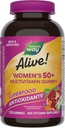 ¡La naturaleza está viva! Multivitaminas de goma diaria de mujeres 50+, Suplementos de mujeres, apoya el corazón saludable, huesos de cerebro,* B-Vitamins, sabor de baya mixta, 130 Gummies (paquete mayo Vary)