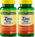 Spring Valley - Zinc 50 mg, 200 Ct 2 Pack suplemento Zinc suplemento Spring Valley suplemento es adecuado para la ingesta diaria.