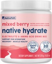 Hidrata NativaPath, Sugar Cero, Electrolitos Polvo con BCAAs, Hidratación de Berry mixta, Keto & Paleo Friendly, 30 Servimientos
