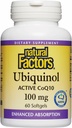 Factores naturales Ubiquinol 100 mg - Apoya la salud cardíaca " Vitalidad natural - Suplemento de apoyo antioxidante con absorción superior - Apoyo energético con aceite de linaza - 60 Softgels (60 Servings)
