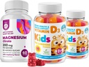 Vitamina D Gummies para niños pequeños Adultos 2000 UI y Magnesio Gummies - Vitamina sana D3 Suplementos 1000IU - Gelatina vegetariana Apoyo sin inmunes con cerdas de magnesio sin azúcar para niños adultos
