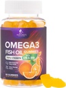 Omega 3 Gummies de aceite de pescado - Heart Health Support Omega 3 Gummy Supplement for Adults &amp; Kids with High Absorption DHA &amp; EPA, Joint &amp; Brain Support, Delicious Orange Flavor Fish Oil Vitamins, 60 Gummies