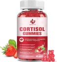Cortisol Gummies for Women with Ashwagandha, Rhodiola Rosea, L-Theanine, Magnesium, Vitamina D3 para Zzz Support, Balanced Cortisol, Vegan, 60 Gummies