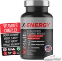 Complejo X-Energía Extra Strength B con vitamina B12 – Apoyo energético con B1, B2, B3 Niacin, B6, ácido fólico, Biotina, B5, Taurine, Ginseng, Rhodiola, Maca, Acai &amp; Spirulina – 60 cápsulas
