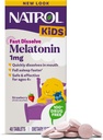 Natrol Kids Fast Dissolve Melatonin 1 mg, Suplemento dietético para el descanso, tabletas de sueño para niños, 40 tabletas de melatonina con sabor a fresa, 40 días de suministro