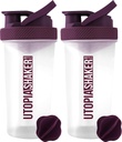 Utopia Home Protein Shaker Botella - (Pack of 2) 28-Ounce Botellas Shaker Para Mezclas Protein - Fitness Sports Classic Protein Mixer Botella (Clear/Plum)