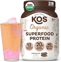 KOS Vegan Protein Powder Erythritol Gratis, Chocolate - Orgánica Pea Protein Blend, Superalimentos basados en plantas Rico en vitaminas y minerales - Keto, Dairy Gratis - Reemplazo de comida para hombres y mujeres, 28 Serviciones