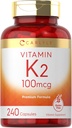 Carlyle Vitamin K2 Suplemento 100 mcg Silencio K2 MK-4 Silencio 240 cápsulas Silencio No GMO &amp; Gluten Gratis