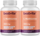 BESTVITE L-Methionine 500mg (240 cápsulas vegetarianas) (120x2) - No Stearates - Vegan - No GMO - Gluten Gratis