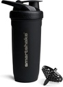 Smartshake Reforce Acero Inoxidable Protein Shaker Botella - No aislado Unisex Gimnasio Botellas Metal Shaker - 900 ml latitud 30 oz - Leakproof Screw-On Lid - DEHP & BPA Gratis (Negro)