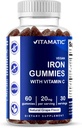 Vitamatic Iron Gummies Suplemento para Hombres Mujer - 20 mg Servir - 60 Gummies Vegan - Gran Tasting Iron Gummy Vitaminas con Vitamina C (60 Conde (Pack of 1))
