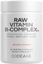 Codeage Raw Vitamin B-Complex Supplement - Essential B Vitamins with Probiotics, Digestive Enzymes, Fruits & Vegetables - 2-Month Supply - Methylfolate - Biotin - Vitamina B12 - Non-GMO - 60 cápsulas