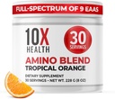Aminoácidos de salud 10X - 30 Servimientos de Pólvora EAA &amp; BCAA, Pre Workout BCAA con Aminoácidos esenciales Suplemento - BCAAs &amp; EAAs para la longevidad, apoyo muscular, fuerza, energía - naranja tropical