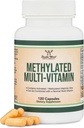 Multivitamínico metilado (sólo vitaminas metiladas y activadas - Complejo de B metilglicinado con trimetilglicina (TMG) y metalfolato) (No GMO, Suplemento de MTHFR libre de gluten) 120 cápsulas por madera doble