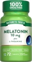 La verdad de la naturaleza Melatonina 10 mg + L-Theanine TEN 72 Tablets TEN Maximum Strength ANTE Vegan, Non-GMO y Gluten Free Supplement