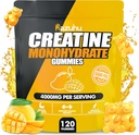 Monohidratos de creatina saboreados Gummies Azúcar Gratis,Pre Workout Suplementos creatina Gummies para Hombre Mujeres,Gym Suplementos,Apoyos Crecimiento muscular,Recuperación, Fuerza,Energía Boost(120 Conteo)-Mango